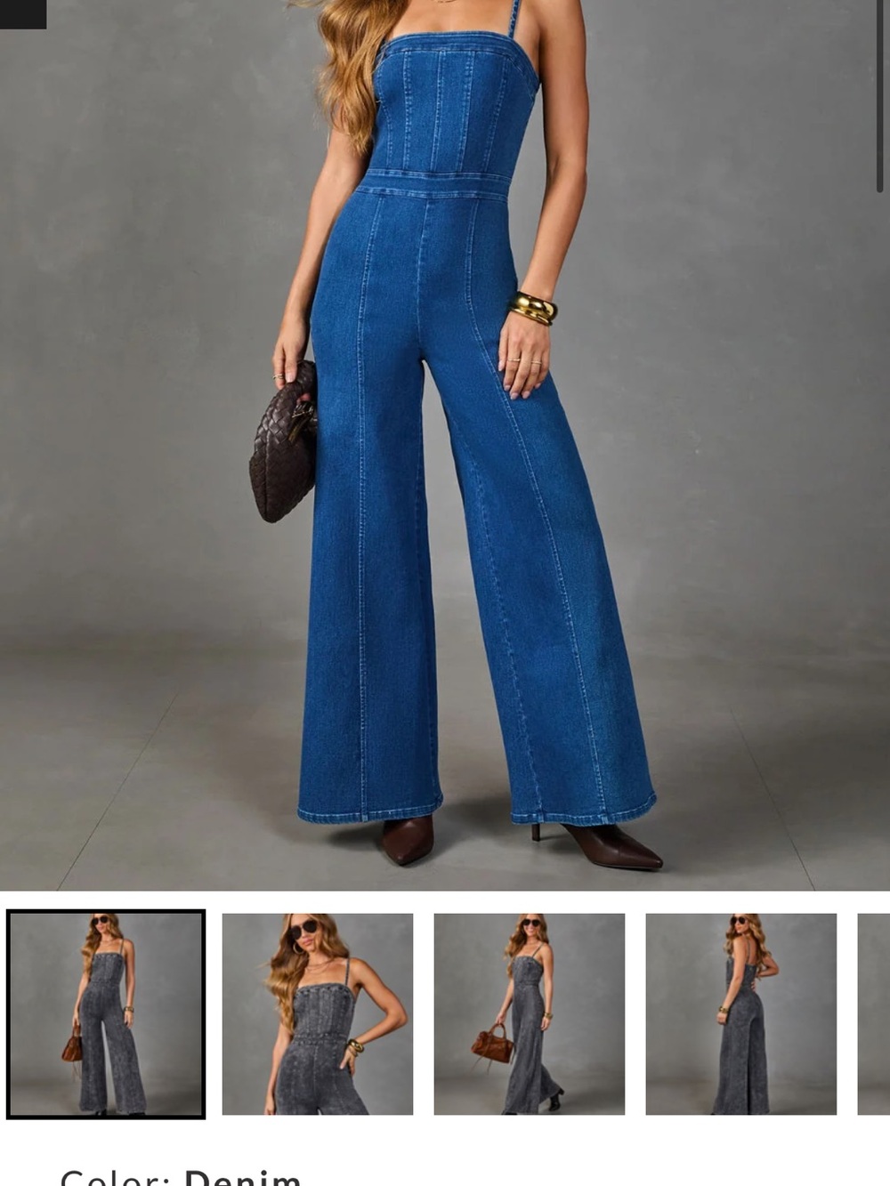 Vici Denim Wide-Leg Strapless Jumpsuit - Blue